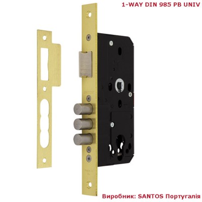 Замок врізний SANTOS 1-WAY DIN 985 PB UNIV BS50мм 85мм SP Замок врізний SANTOS 1-WAY DIN 985 PB UNIV BS50мм 85мм SP